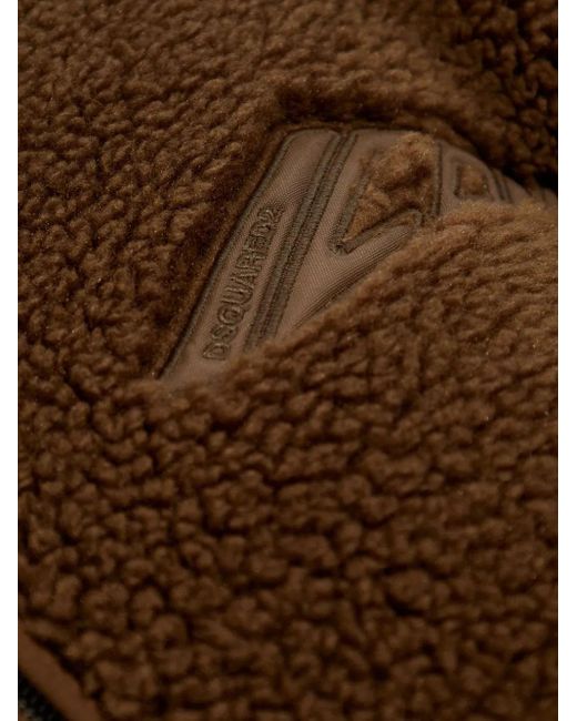 DSquared² Brown Logo-Embroidered Fleece Jacket