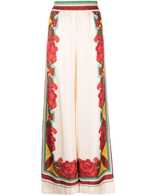 La DoubleJ Printed Silk Palazzo Pants in Red Lyst UK