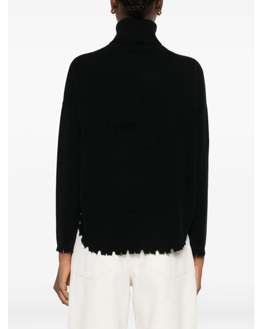 Kujten Black Mavis Roll-Neck Frayed Sweater