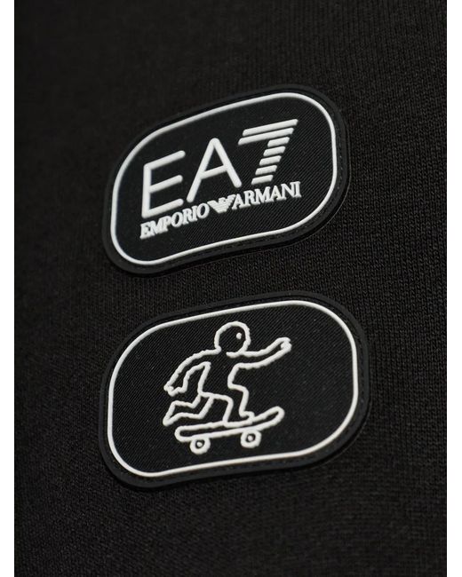 EA7 Black Logo-Patch Hoodie for men