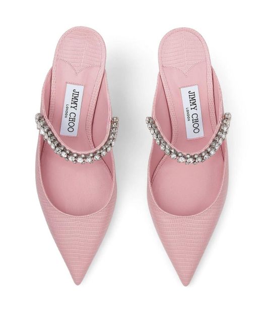 Jimmy Choo Pink Bing 100mm Crystal-embellished Leather Mules