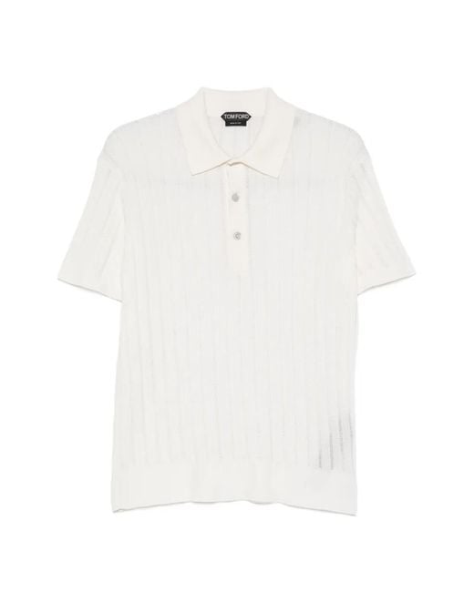 Tom Ford White Polo En Maille Nervurée À Manches Courtes for men