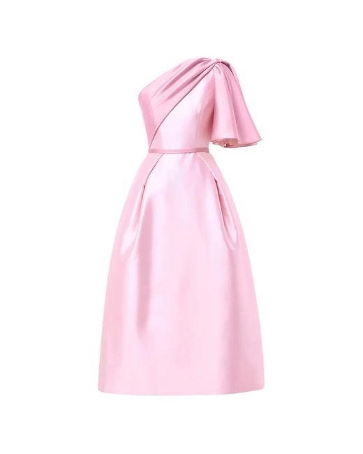 Rami Al Ali Pink Draped Asymmetrical-Top Pleated Midi Dress