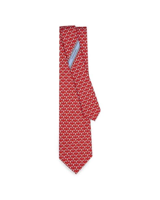 Ferragamo Red Club-Print Silk Tie for men