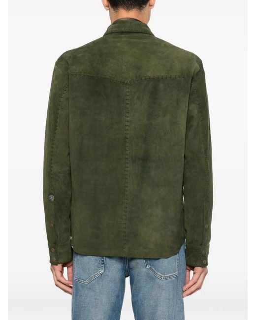 Antik Denim Green Whipstitch-Trim Button-Up Shirt for men
