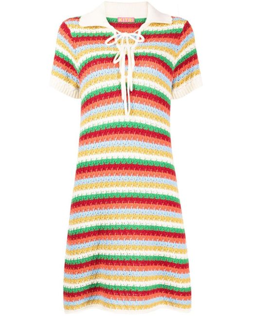 Kitri Multicolor Ridley Striped Crochet Minidress