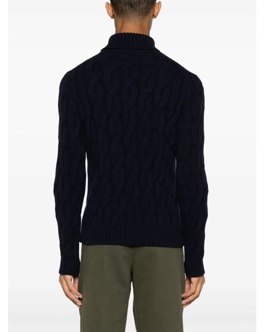 Zanone Blue Cable-Knit Roll-Neck Jumper for men