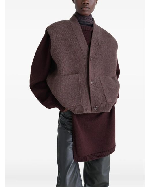 Lemaire Purple Maxi Patch-Pocket Sleeveless Cardigan