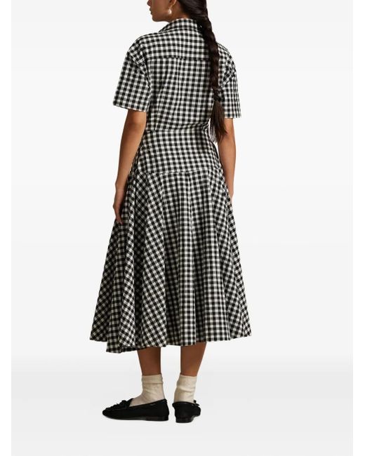 Polo Ralph Lauren Black Gingham-Check Collared Midi Shirt Dress