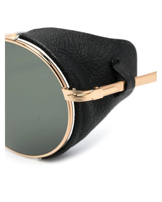 Persol Black Tinted Leather-Side Rounded Sunglasses