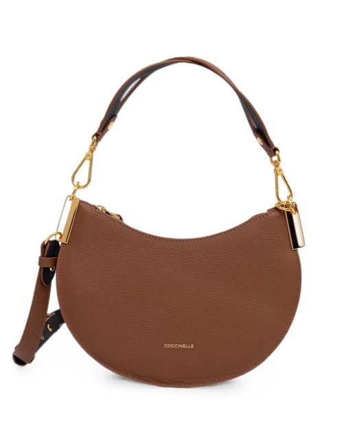 Coccinelle Brown Small Sunup Pebbled Shoulder Bag