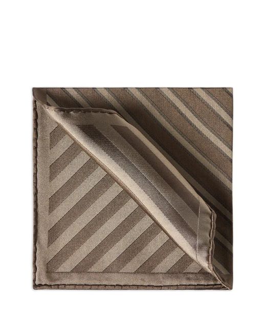 Brunello Cucinelli Brown Regimental-Stripe Silk Pocket Square for men