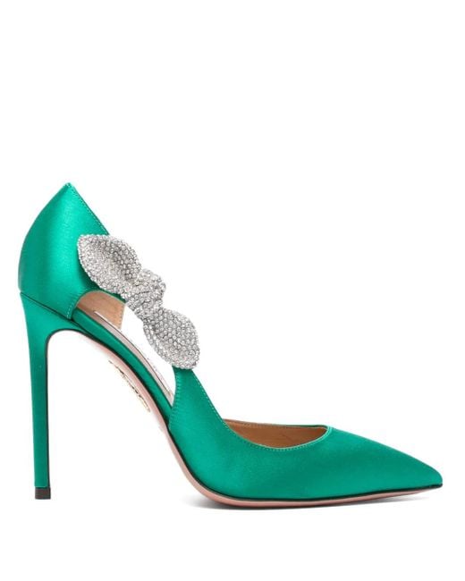 Aquazzura Green 105Mm Very Bow Tie Crystal Pumps