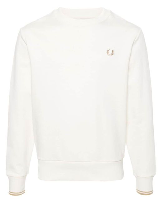 Fred Perry White Logo-embroidered Cotton Sweatshirt for men