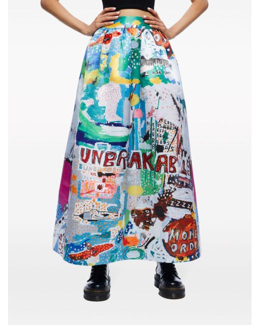 Alice + Olivia Blue X Basquiat Tina Graphic-print Maxi Skirt