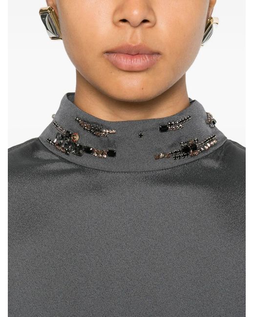 Fabiana Filippi Gray Embellished High-Neck Dress