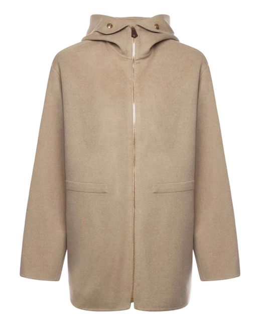Loro Piana Natural Hooded Zip-Fastening Coat