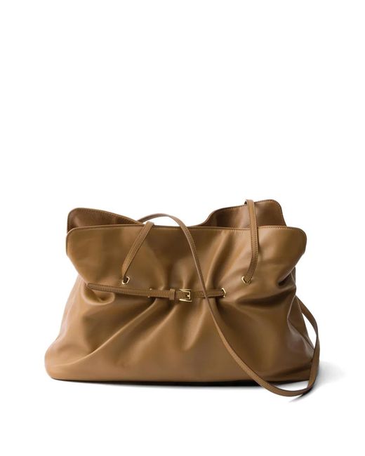 PRADA ブラウン レザーハンドバッグ プラスチックハンドル ナッパ