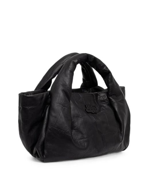 Munthe Black Croc-Effect Padded Tote Bag