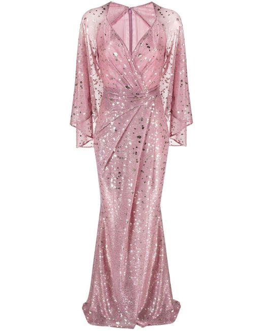 Talbot Runhof V-neck Draped Gown in Pink | Lyst