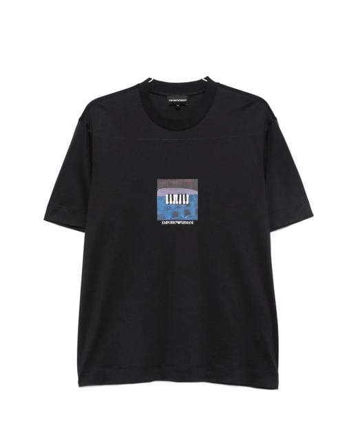 Emporio Armani Black Graphic-Print T-Shirt for men