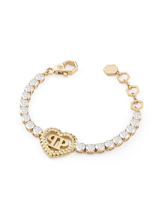 Philipp Plein Metallic Rocked Hearts Tennis Bracelet