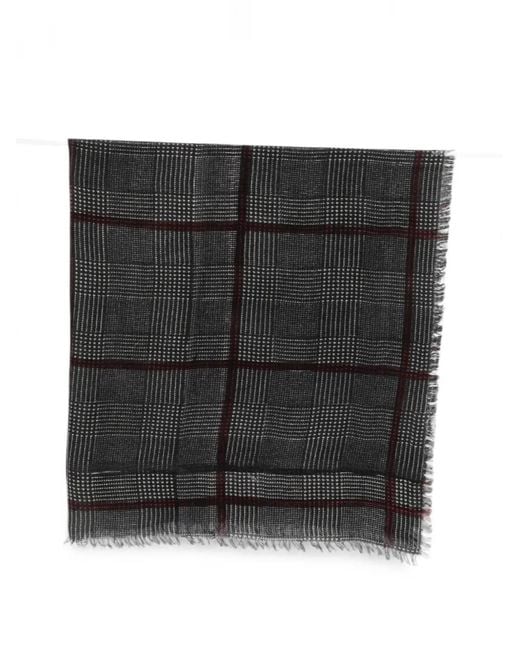 Faliero Sarti Black Cristopher Check-Pattern Frayed Scarf