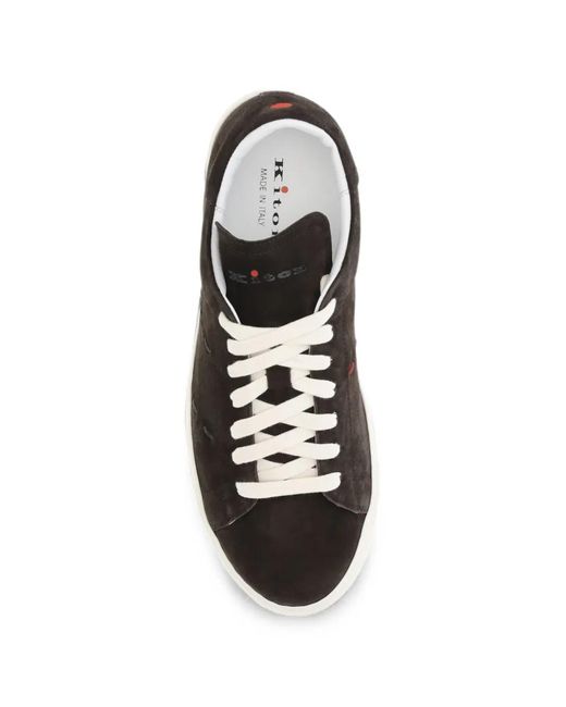 Kiton White Suede Lace-Up Sneakers for men