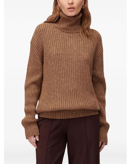 RETORI Brown Ribbed-Knit Roll-Neck Sweater