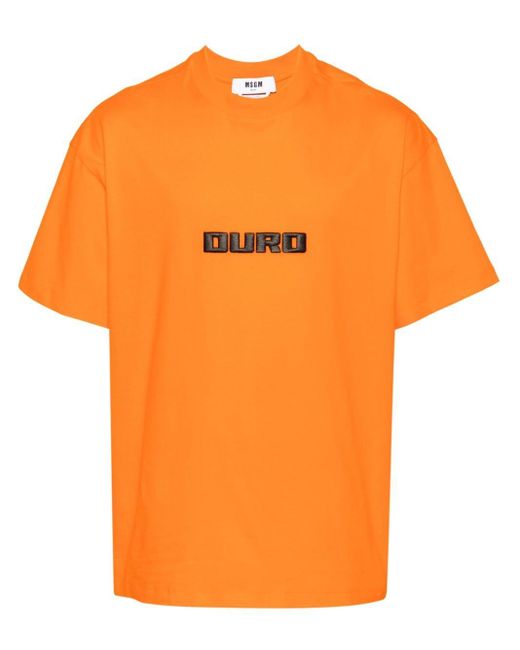MSGM Orange Embroidered Logo Cotton T-shirt for men