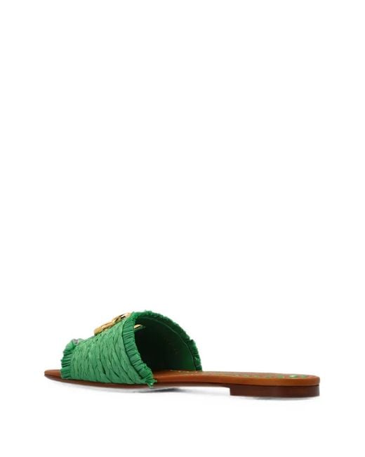 Dolce & Gabbana Green Logo-Plaque Fringed Sandals