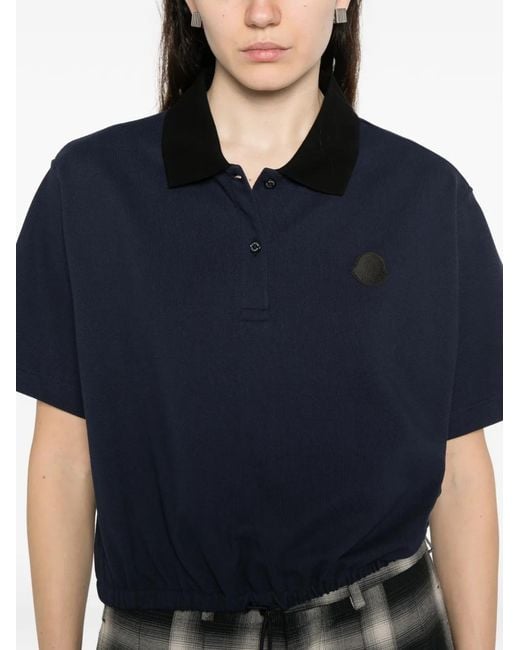 Moncler Blue Drawstring-Waistband Log-Patch Polo Shirt