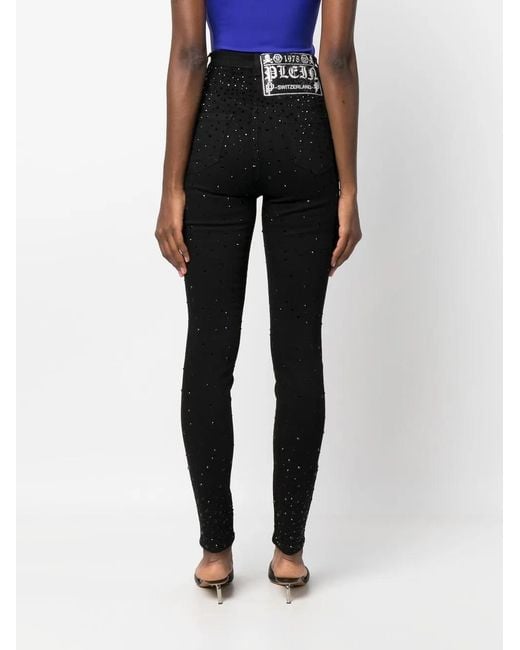 Philipp Plein Black Rhinestone-Embellished Skinny Jeans