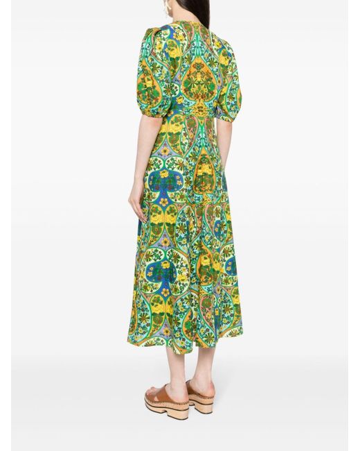 ALÉMAIS Green Sofie Floral-print Linen Dress