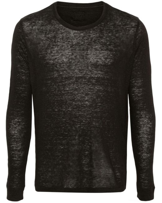 120% Lino Black Long-sleeves Linen T-shirt for men