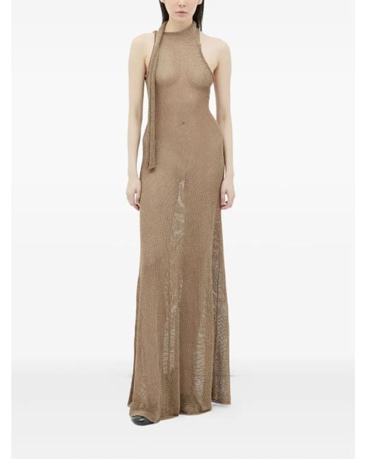AYA MUSE Natural Tera Halterneck Mesh Maxi Dress