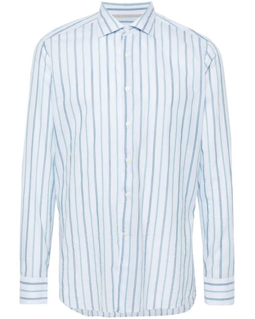 Tintoria Mattei 954 Blue Cutaway-collar Striped Shirt for men