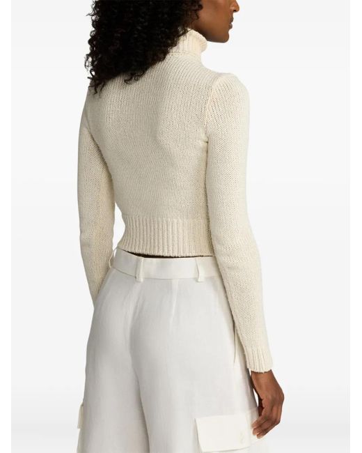 Ralph Lauren White Cropped Turtleneck Jumper
