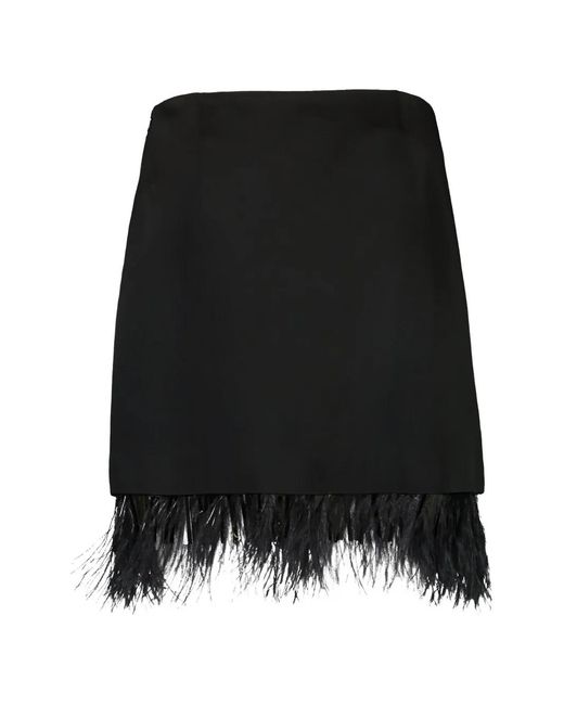 Brunello Cucinelli Black Feather-Trim Mini Skirt