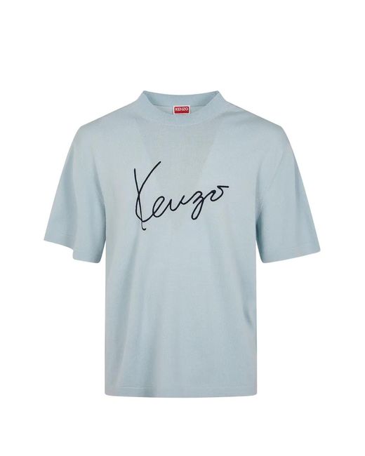KENZO Men's Blue Logo-Embroidered T-Shirt