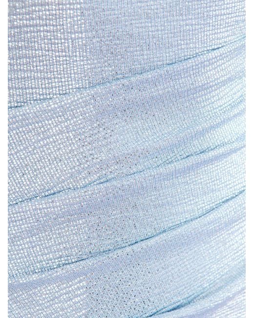 Talbot Runhof Blue Metallic-Effect Draped Gown