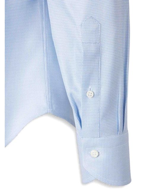Canali Blue Textured Button-Cuff Shirt for men