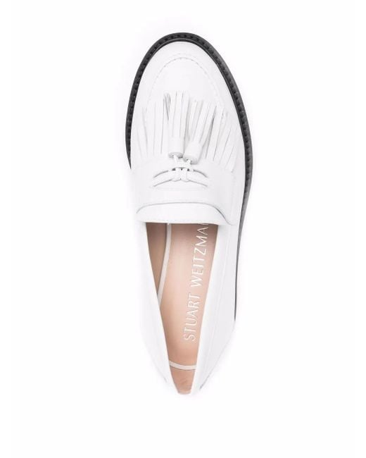Stuart Weitzman White Mila Tassel Loafers
