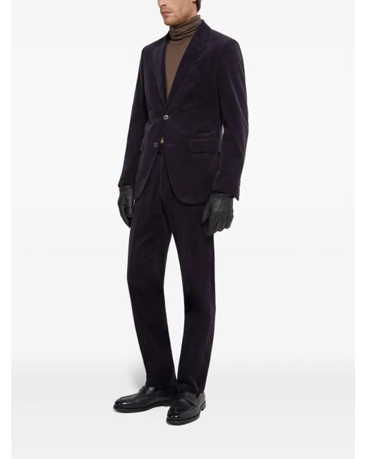 Zegna Blue Corduroy Single-Breasted Blazer for men