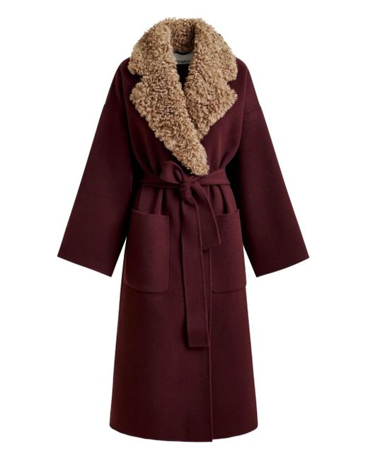 Essentiel Antwerp Red Irno Faux-Fur Collar Belted Coat