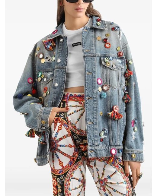 Dolce & Gabbana Blue Veste En Jean Avec Applications