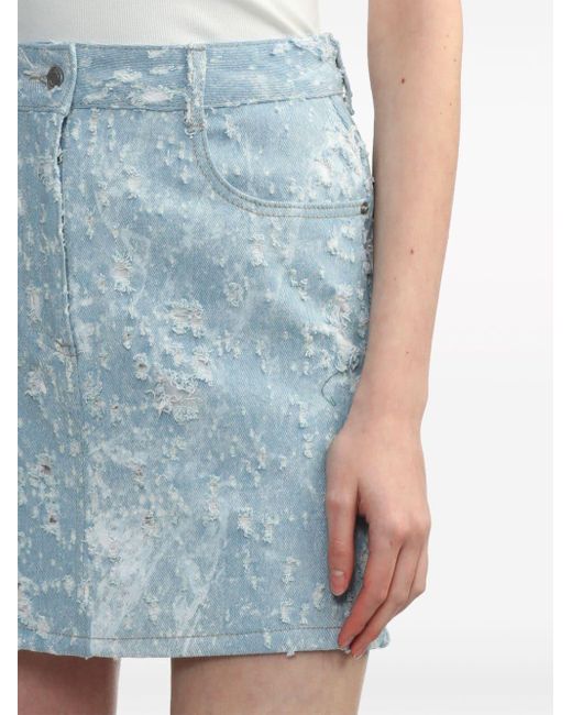 Juun.J Blue Distressed Denim Miniskirt