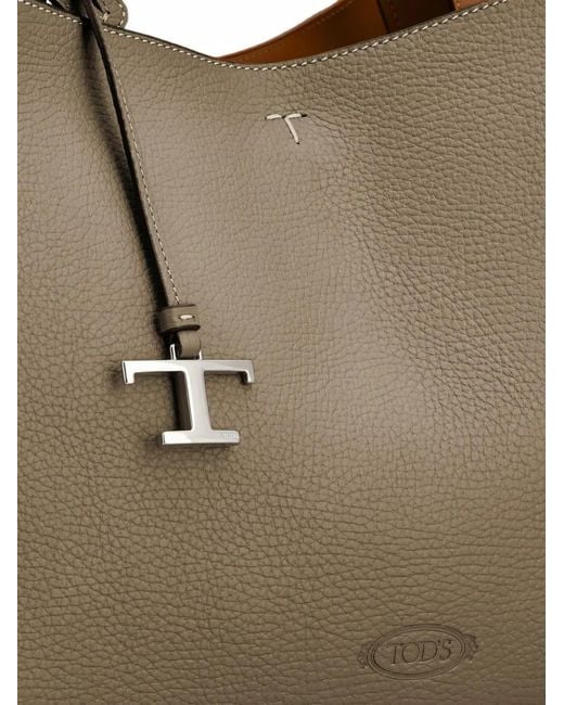 Tod's Brown T Timeless Pebbled Leather Tote Bag