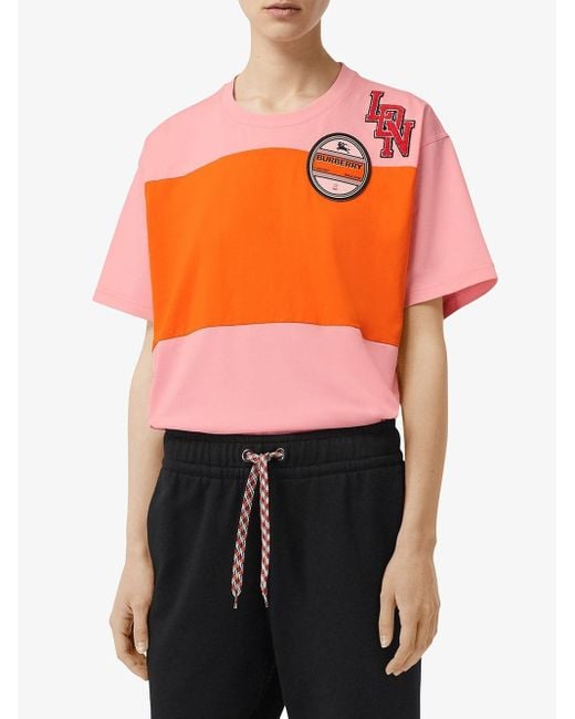 Burberry Logo Graphic Panelled Cotton Oversized T-shirt in Pink - Lyst