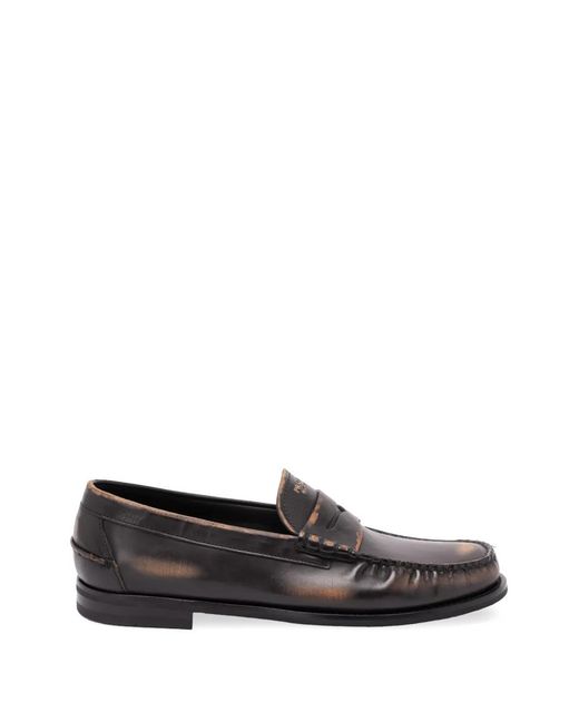 Prada White Antiqued Leather Loafers for men